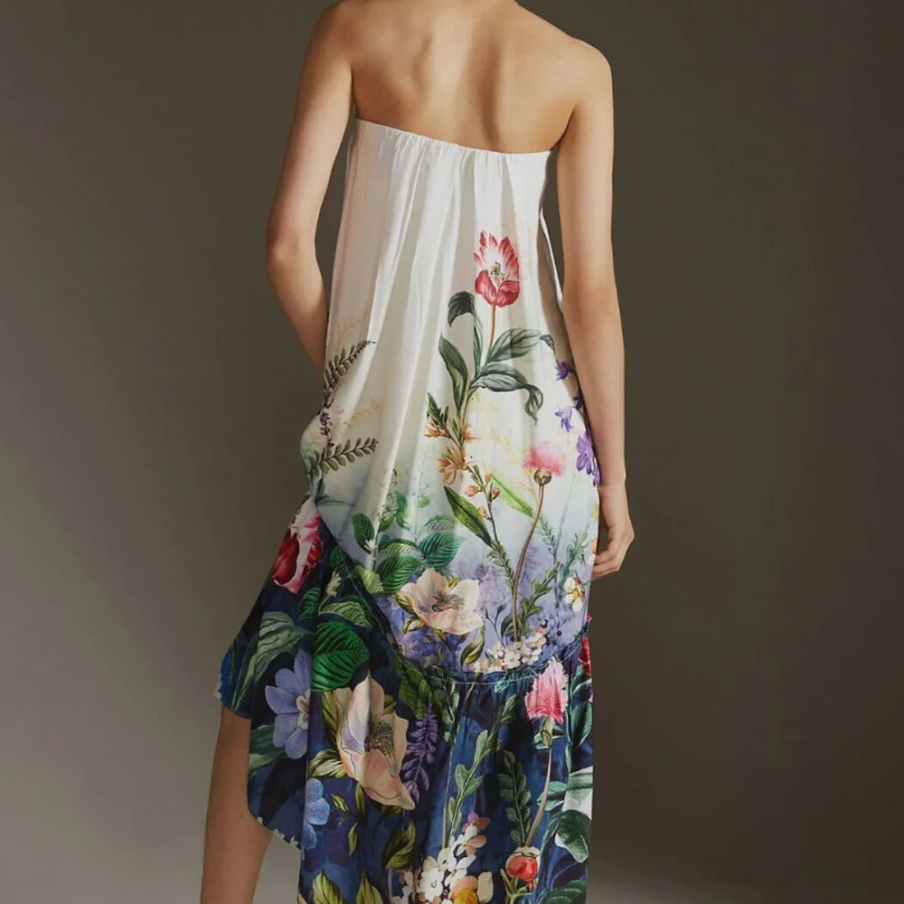 ANTHROPOLOGIE Strapless Maxi Dress, Ivory Floral, NWT! - Picture 2 of 14